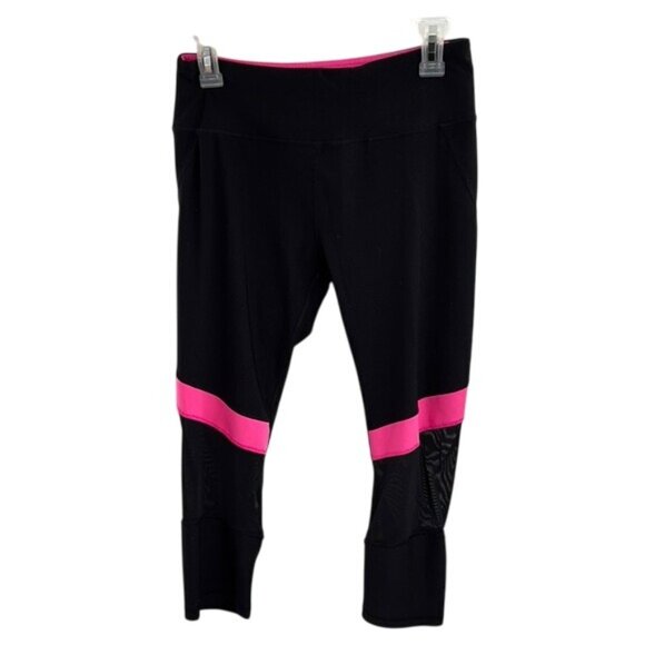 RBX Capri Leggings Womens Size M Black Pink Athletic Workout Pants Mesh Panel - Picture 1 of 5